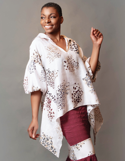 Slit neck poof sleeve dropside tunic