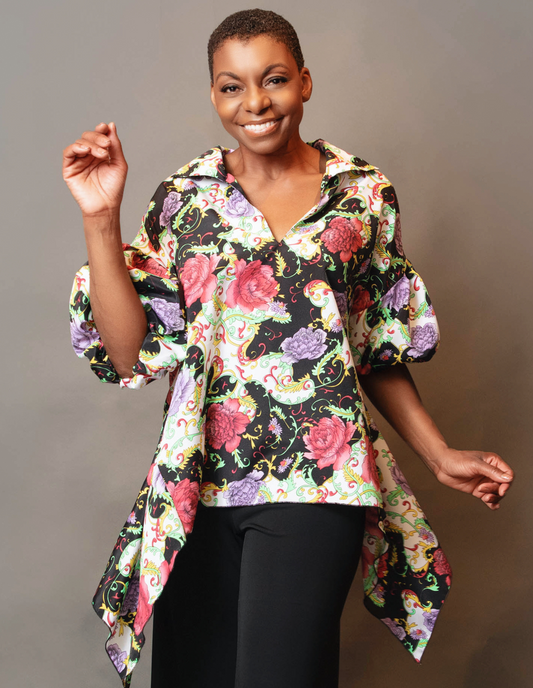 Slit neck poof sleeve dropside tunic