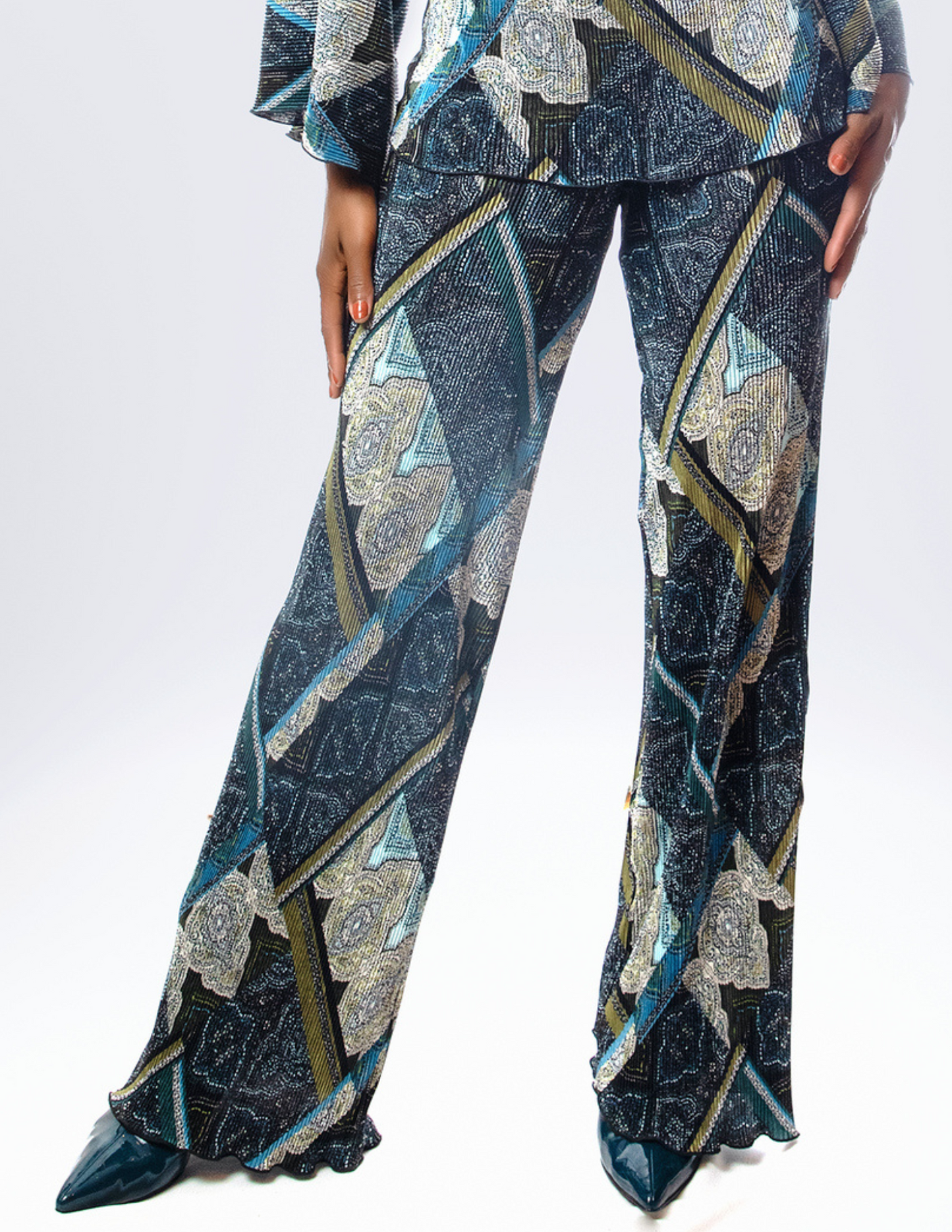 Pattern pleated jersey pant