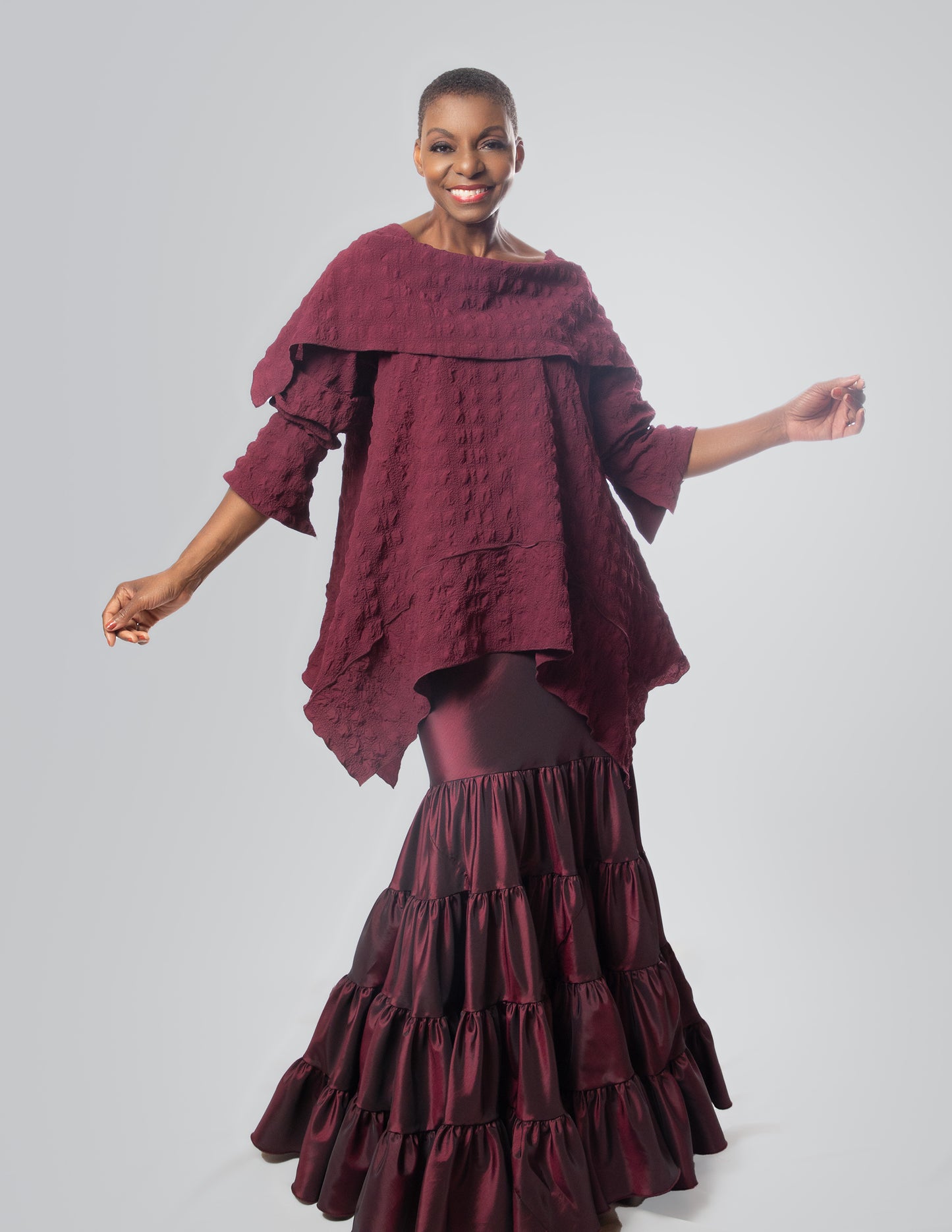 Taffeta dramatic tiered skirt