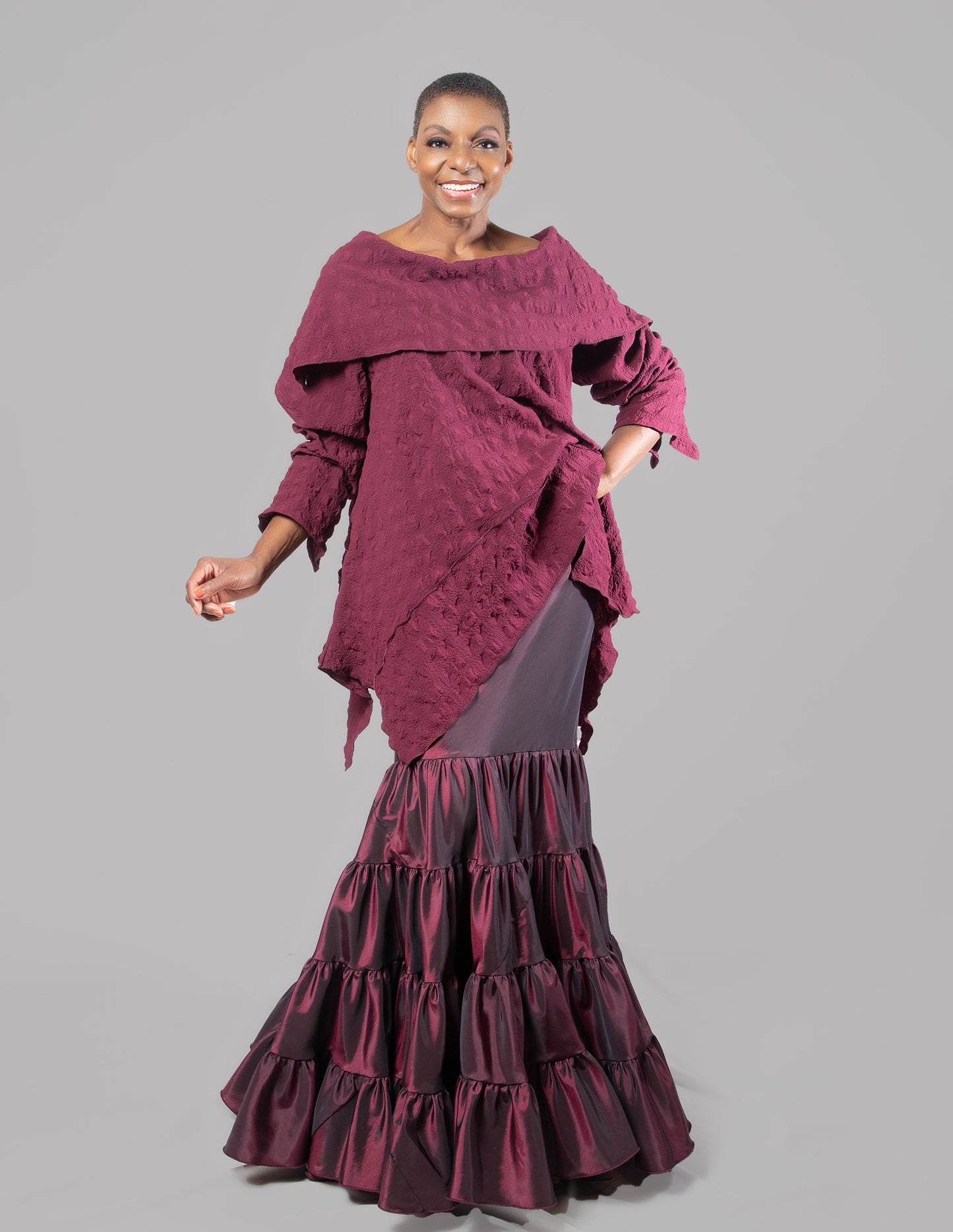 Taffeta dramatic tiered skirt